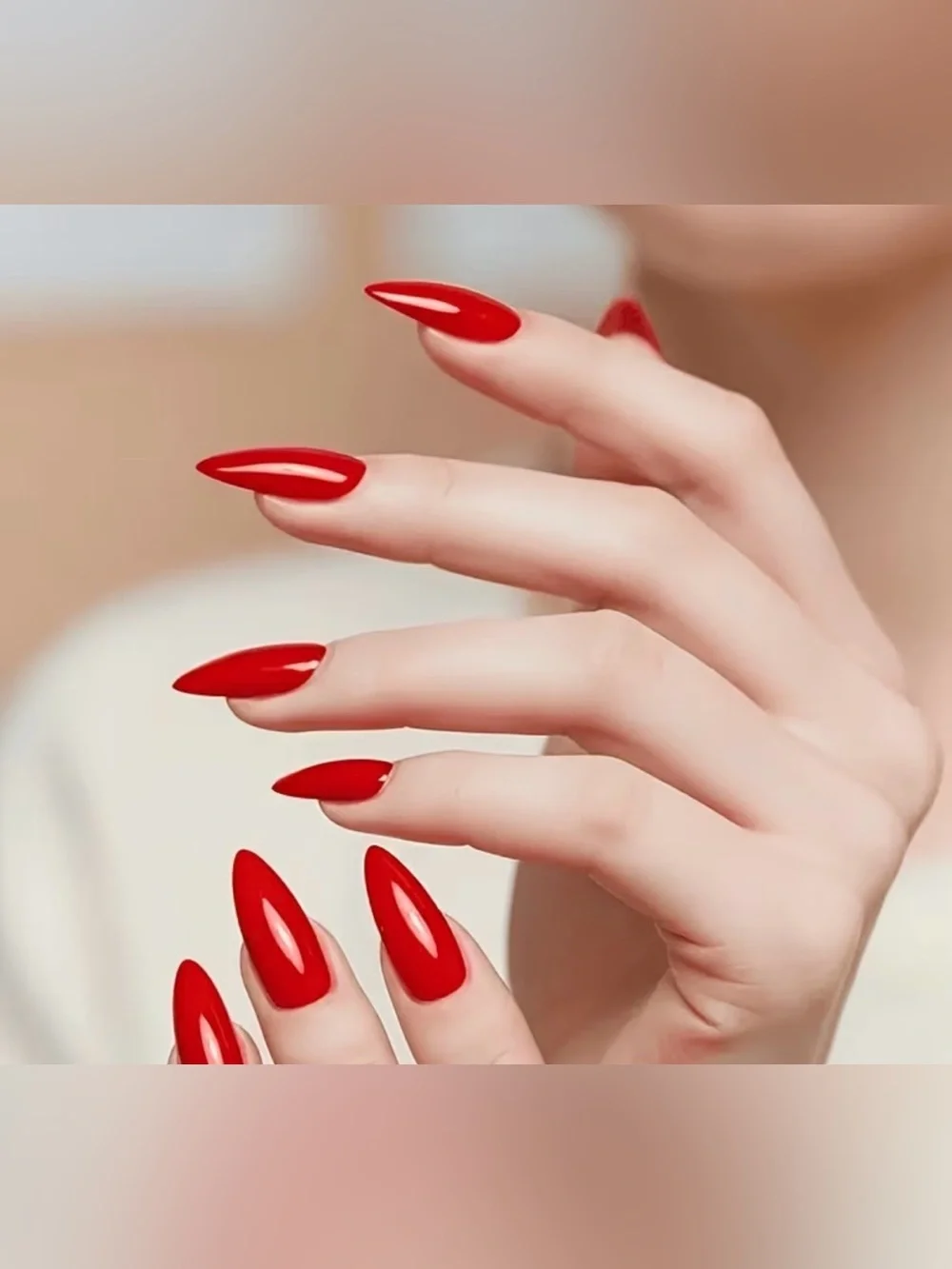 Classic Glossy Red Almond Nails